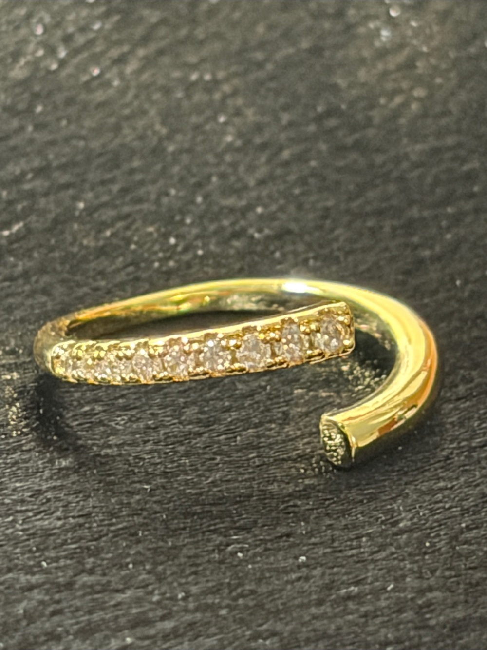 Golden Pavé Open Band Spiral Ring Adjustable CZ Gold Plated